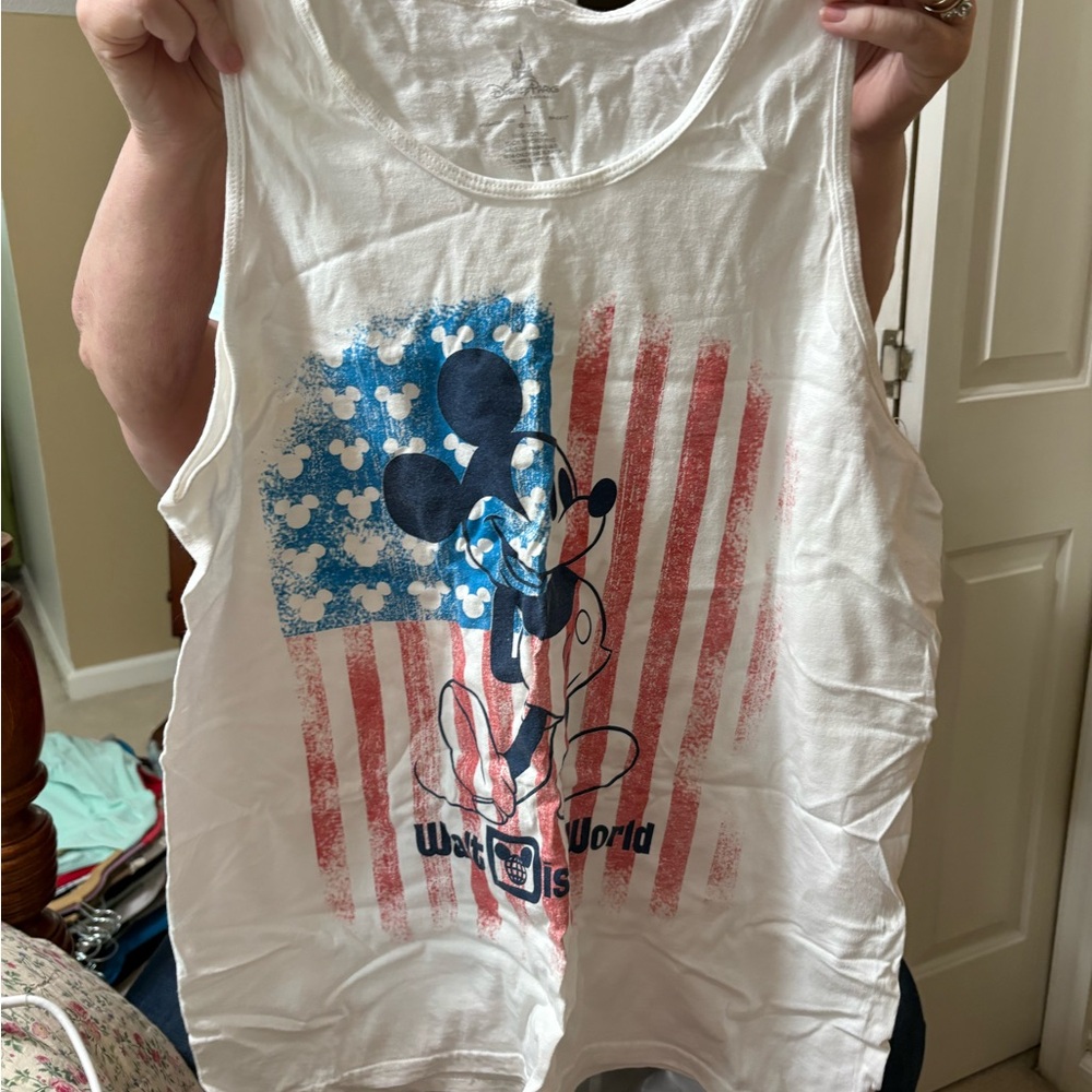 Disney White and Blue Mickey Mouse Tank Top